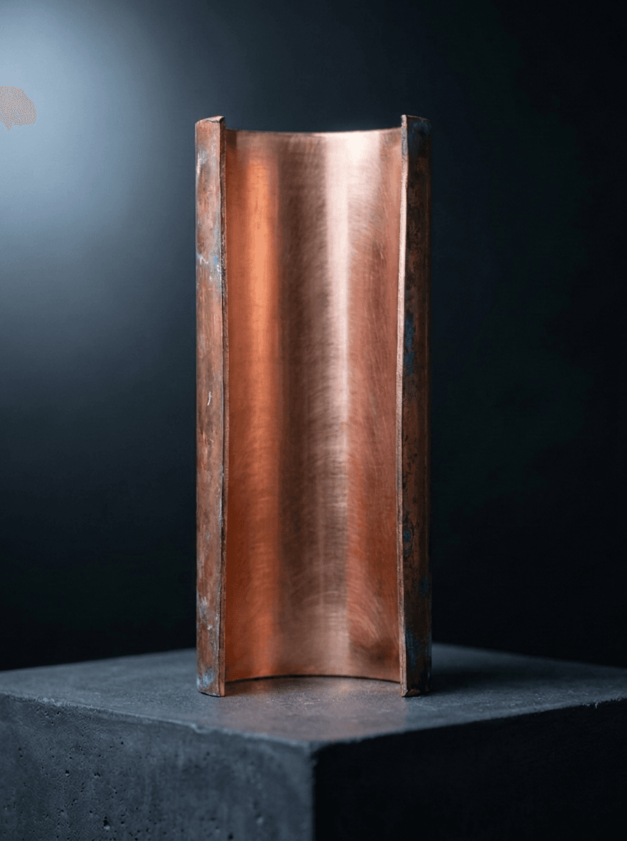 Cutaway of a copper water pipe with a clean, bare, unobstructed interior