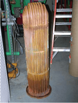 Laboratory heat exchanger after 21 days of Soft-Tec treated water, bare copper with no scale